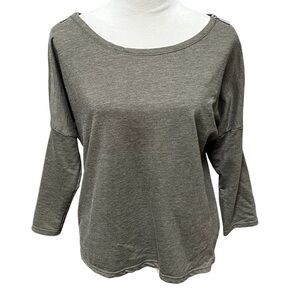 Jennyfer Women’s Medium Olive Green Thin Sweatshirt Zippers on shoulders